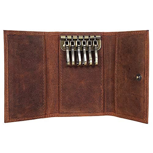 Image of Rustic Town Slim Compact Leather Key Holder Wallet Pouch Gifts Him Her Men Women (Brown)