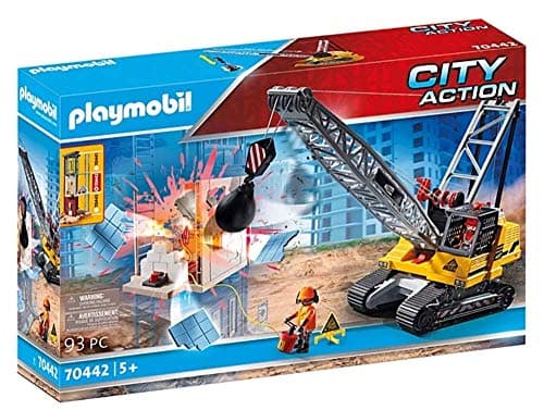 Image of Playmobil 70442 City Action Construction Demolition Crane with Working Winch, for Children Ages 5+, Fun Imaginative Role-Play, PlaySets Suitable for Children Ages 4+