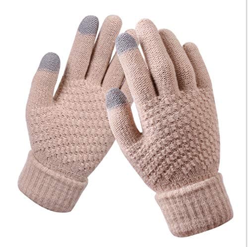 Image of BSLVWG Women's Winter Thermal Knit Gloves - Warm Touchscreen Gloves for Running, Driving, Cycling, Hiking, Skiing (Beige)