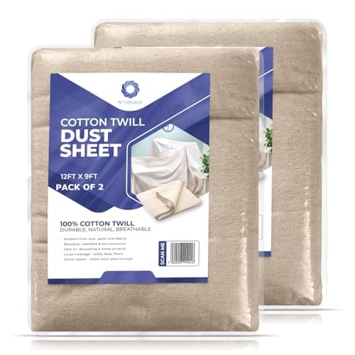 Image of 9Threads Cotton Dust Sheets 12'x9' (Pack of 2) | Heavy-Duty Cotton Twill Drop Cloths | Washable & Reusable for Decorating, Furniture & Floor Protection