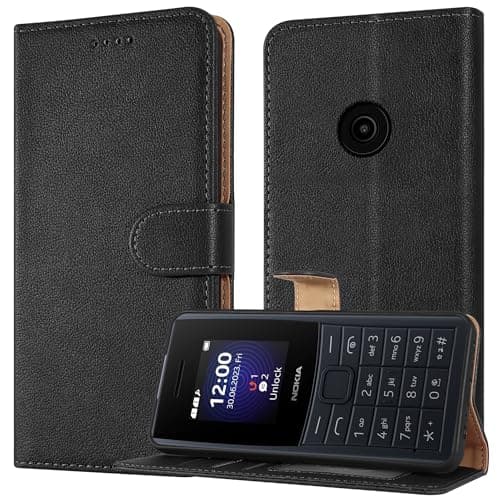 Image of PIXFAB Case for Nokia 110 4G, Leather Wallet Phone Case, Magnetic Book Flip Folio Cover [RFID Protection & Card Slots] and [Kickstand] Case Cover for Nokia 110 4G - Black