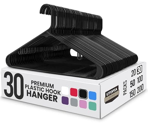 Image of Utopia Home Coat Hangers 30-Pack Black Premium Plastic Clothes Hangers Adult with Built-In Hooks for Clothes, Durable Non slip Heavy-Duty Slim Space-Saving Set for Shirts, Coats, Blouses, Skirts