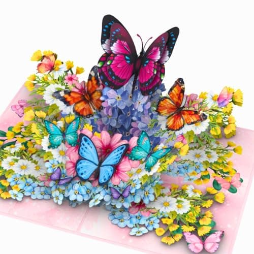 Image of Three Dee Cards - Wildflower Butterfly Flower 3d Pop Up Card for Her Mum Mothers Day - Wife Girlfriend Anniversary Valentines Pop-up - Grandma Birthday