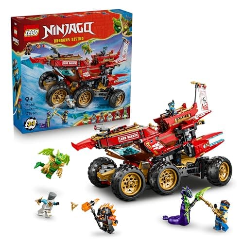 Image of LEGO NINJAGO Land Bounty - 3in1 Ninja Toy Transforms into Flying Boat, Car & Motorbike - incl. 6 Minifigures - Birthday Gift for 9+ Year Old Boys & Dragons Rising Fans - 71869
