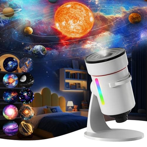 Image of QKTYB Planetarium Projector, Galaxy Projector with 4K 10 Film Discs, 360° Adjustable Star Projectors Night Light with Rotating Nebula, Timer for Kids Adults Bedroom Ceiling Room Décor