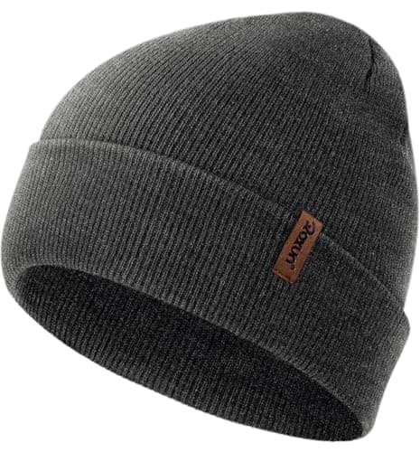 Image of ROXUN Mens Winter Hat Kint Cuffed Beanie for Women Soft Warm Unisex Windproof Skull Cap Dark Grey