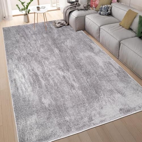 Image of homeart Area Rugs – Soft, Short Pile Monochrome Carpets - Anti-Slip Backing, Machine Washable, Modern Fluffy Rugs for Living Room, Bedroom, Kitchen, Enterance - Grey, 200x290 cm