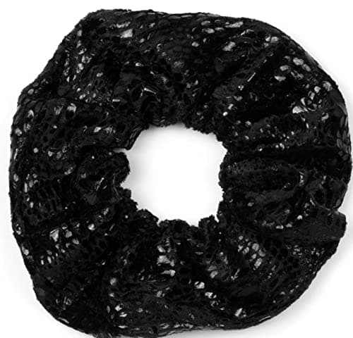 Image of Mytoptrendz® Snakeskin Print Velvet scrunchie Hair Ties For Girls Womens ponytail and messy bun (Black snake dot)