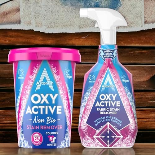 Image of Fabric Stain Remover For Clothes Bundle - Set Includes Astonish Oxy Active Stain Remover Spray (750ml) and Oxy Active Powder (625g)