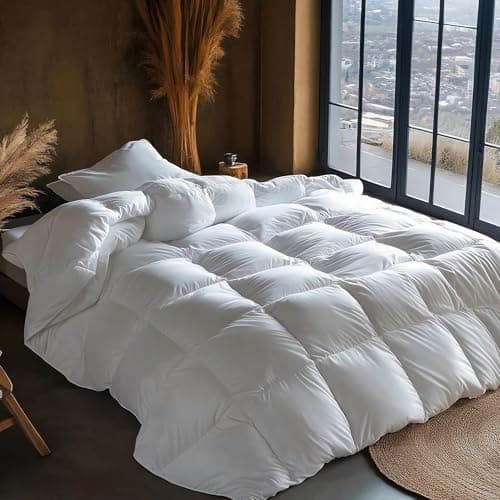 Image of GDFP Goose Down Double Duvet 13.5 Tog, 200 x 200 cm, Warm Winter, Machine Washable, 100% Cotton Shell, 3D Baffle Box Design with Corner Tab, Highly Fluffy Down Duvet for Cold Seasons