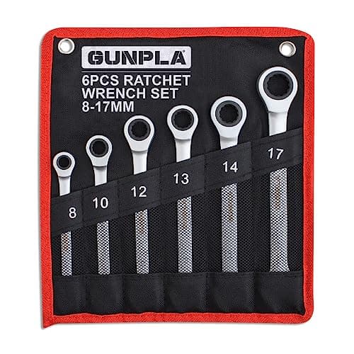 Image of Gunpla 6pcs Ratchet Wrench Set 8-17mm Metric Ratcheting Combination Spanner Kit Durable Chrome Vanadium Steel with Storage Pouch