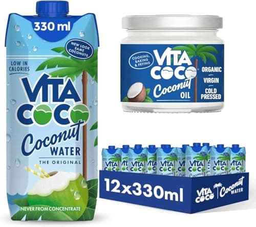 Image of Vita Coco Bundle; Pure Coconut Water 12 x 330ml + Organic Coconut Oil 250 ml, Water Packed With Electrolytes & Vitamins, Gluten Free, Use Oil For Cooking, Skin Moisturiser or Hair Shampoo