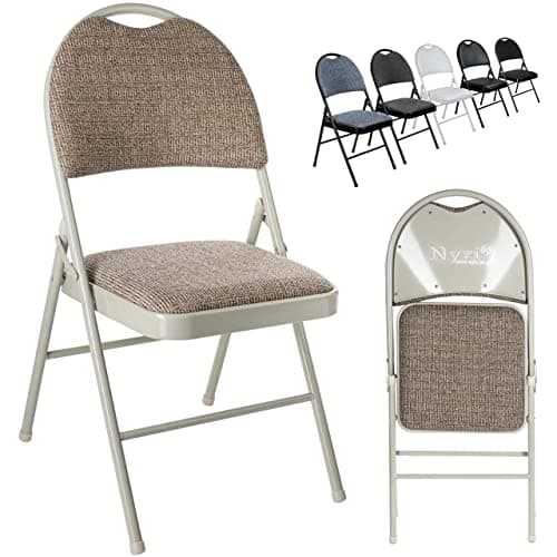 Image of Nyxi Folding Chairs Premium Quality with Padded Fabric or PVC Seats, Metal Frame, Foldable Chair Home Office Dinning, Heavy Duty, Multi-Purpose Indoor & Outdoor (Cream Fabric, 1 X Chair)
