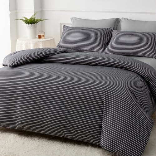 Image of Grace Stripe King Size Duvet Cover Sets - Premium Microfiber Reversible Kingsize Duvet Cover Sets (230 x 220 cm) 3 PCs - Hypoallergenic Luxury Quilt Cover Bedding Sets with Zipper Closure