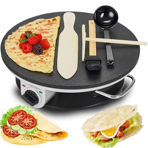 Image of Electric Crepe and Pancake Maker, 1200W 12-Inch Automatic Non-Stick Quesadilla Machine with Adjustable Temperature for Tortilla, Pizza, Bread, and Pita