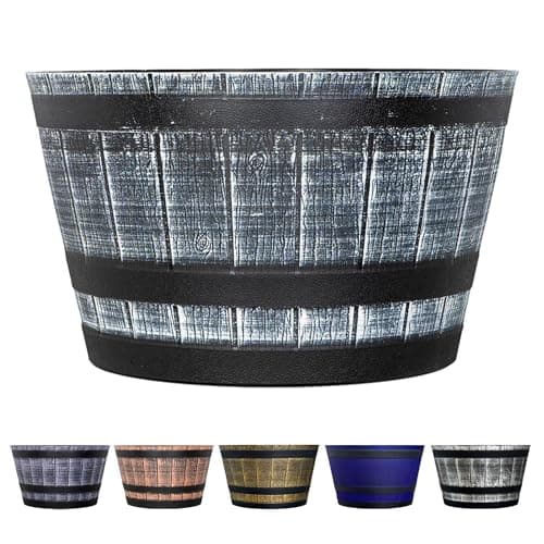 Image of SG Traders 40cm Large Round Barrel Tub Planter, Indoor Planter With Drainage Holes, Outdoor Garden Plant Pot Flower Pots Planters Patio Perfect For Growing Herbs, Flowers, Vegetables Barrel Planters