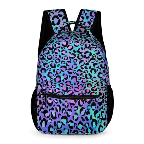 Image of KOYI Girls Leopard Print Backpack Colorful Cheetah Print Rainbow Neon Leopard Backpack for Girls, 16.5 Inch, Blue Purple Cheetah Print, One Size, Rucksack Backpacks