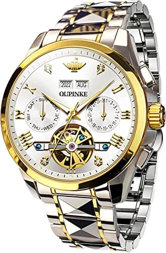 Image of OLEVS Automatic Watch for Men Self Winding Tourbillon Mechanical Business Luxury White Face Waterproof Luminous Sapphire Crystal Wrist Watch