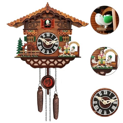 Image of YUZINO Cuckoo Clock, Handcrafted Wooden Cuckoo Clock with Working Bird, Wall Clock with Volume Control, Traditional Antique Quartz Wall Clock Living Room, Kitchen, Cafe, Office Decoration (RC-02)