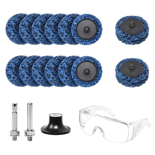 Image of Fairblo 12 Pcs Grinding Discs 50mm Sanding Discs for Drill Strip Discs Stripping Wheel Blue Silicon Carbide Paint Stripper with Safety Glasses Rust Removal Disc for Metal Steel Grinding Polishing