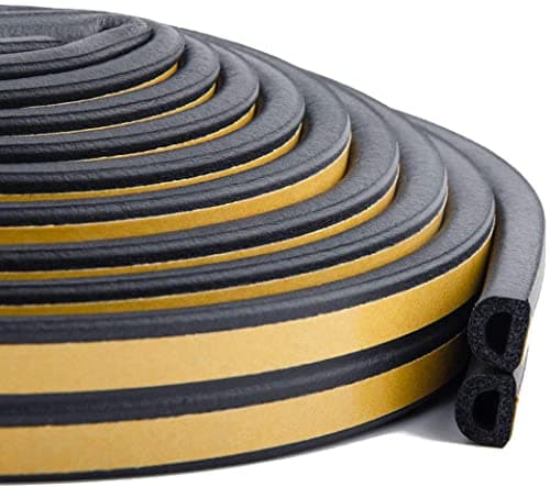 Image of Draught Excluder Tape for Door Window Self-Adhesive Foam Sealing Strip Type D Against Cold Draught/Soundproof/Waterproof/Dustproof, 3M x 2 Seals Total 6M Black
