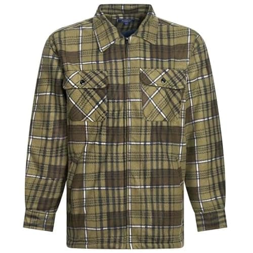 Image of U.S Trading Warm Winter Cosy Outdoor Fleece Padded Lumberjack Hooded Flannel Check Jacket Thick Quilted Work Wear Thermal Fleece Fur Lined Coat (UK, Alpha, XXL, Regular, Regular, Green No Hood)
