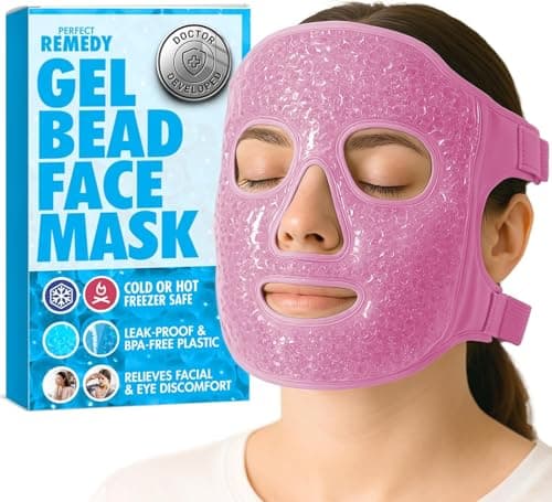 Image of Perfect Remedy Face Ice Pack, Reusable Hot & Cold Ice Face Mask, Gel Compress for Helping with Puffy Eyes and Swelling Conditions, Facial Spa Cooling Mask for Women and Men (Pink)