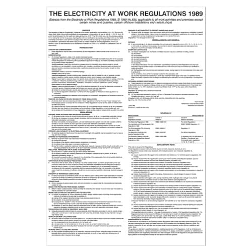 Image of iSigns Health and Safety Poster – Electricity at Work Regulations 1989 (A2 Durable PVC Office Sign) – Workplace Electrical Law Display – UK Safety Sign Manufacturer Since 1994