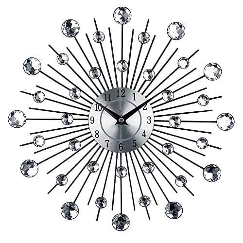 Image of Timelike Diamond-Studded 3D Crystal Art Dial Wall Clock - Modern Fashion Metal Needle Round Design Silver Diamond Clock Décor for Living Room Bedroom
