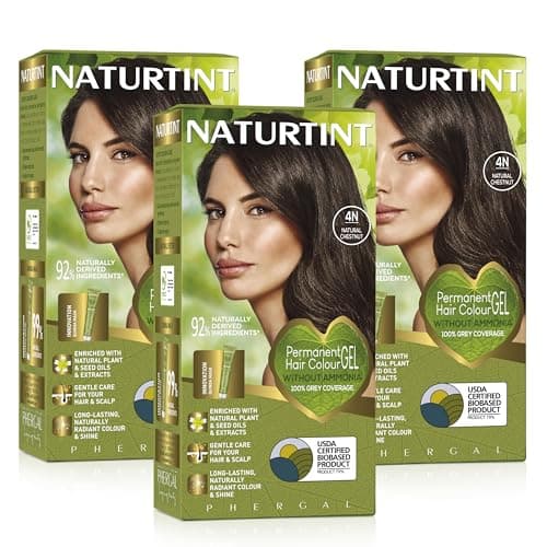 Image of Naturtint (3 PACK) Permanent Hair Colour Gel 4N Natural Chestnut | Ammonia Free | Vegan | 100% Grey Coverage | Long Lasting Results