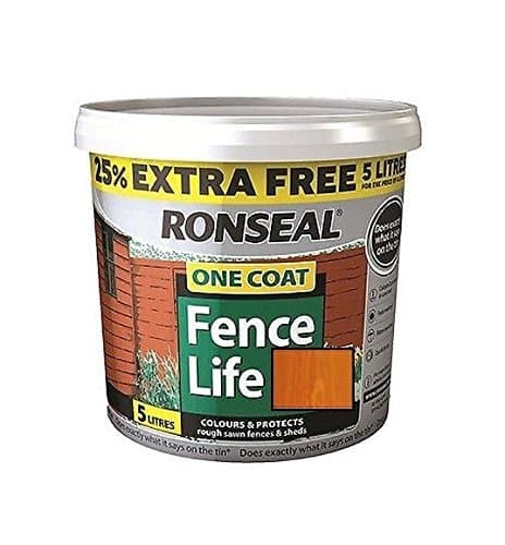 Image of Ronseal 5L One Coat Life - Quick Dry Garden Shed & Fence Paints 5 Litres (Medium Oak)