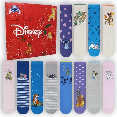Image of Disney Classics Ladies 12 Days of Socks Advent Calendar – Gift Box with 12 Pairs of Socks
