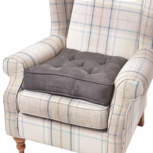 Image of HOMESCAPES Grey Armchair Booster Cushion Large Firm 50 cm Square Seat Pad with Supportive 10 cm Thick Lift Luxury Soft Touch Faux Suede Cushion For The Elderly, Post-Operative and Pregnancy