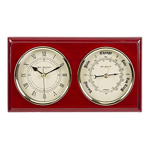 Image of Widdop Wm Wooden Clock & Barometer Combo on Plaque- Roman Numerals W7930