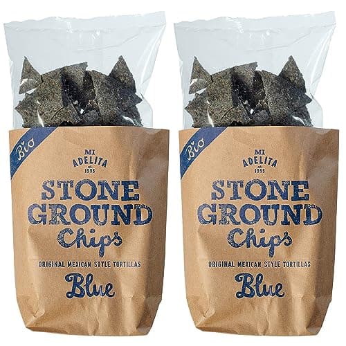 Image of Mi Adelita Stone Ground Tortilla Blue Corn Chips 150g (Pack 2) / Mexican Snack Natural Tortilla Nacho Chips