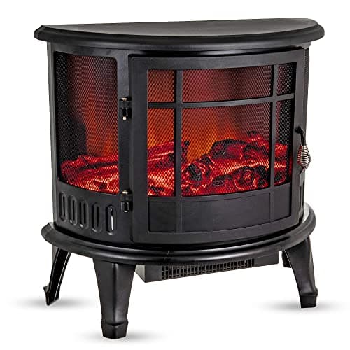 Image of FiNeWaY Electric Stove Heater with Log Burner Flame Effect Fire – 1800W, Black – Freestanding Fireplace with Wood Burning LED Light – Adjustable Temperature & Flame Panoramic Design With Large Window