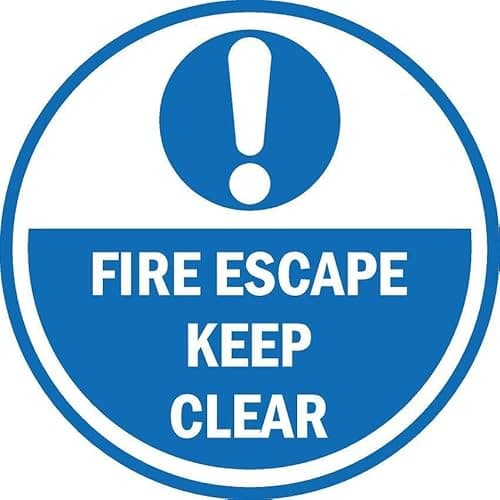 Image of Fire escape keep clear floor sticker - Self adhesive floor graphic (300mm x 300mm)