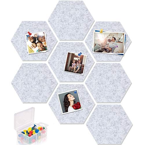 Image of Yoillione Pin Board - Hexagon Self Adhesive Notice Board for Home and Office, Grey Sticky DIY Wall Decorative with 20 Push Pins