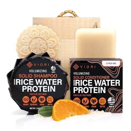 Image of VIORI Shampoo, Conditioner Bar & Bamboo Holder Set - Handcrafted with Longsheng Rice Water & Natural Ingredients - Sulfate, Paraben, Cruelty, Phthalate-free (Citrus Yao)