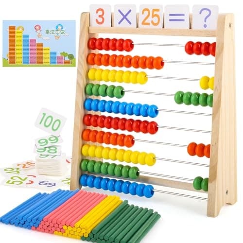 Image of Rdlobu Abacus for Kids with 100 Wooden Beads,100 Counting Sticks，120 Number Cards and Times Table Chart Classic Wooden Educational Counting Toy, Abacus Counting Frame for Kids Maths for Ages 3+