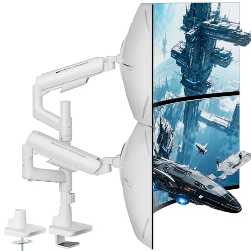 Image of ARES WING Dual Monitor Mount for 17-49 Inch Ultrawide Heavy Duty Curved Screen, Computer Monitor Arm Desk Mount, Gas Spring Adjustable Dual Monitor Stand for Desk, White