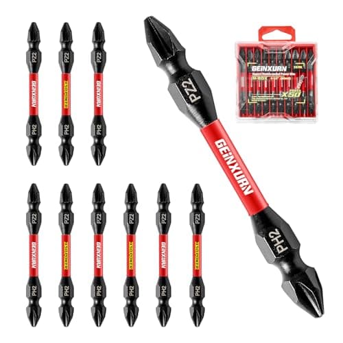Image of Geinxurn 10Pcs PZ2-PH2 Impact Double End Screwdriver Bit Set, 65mm Phillips Pozidriv Power Driver Bits, Magnetic S2 Steel Screwdriver Bits Set with Storage M-Box
