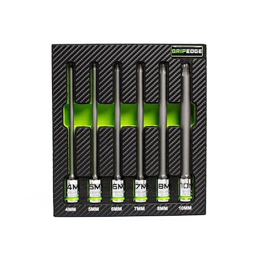 Image of Grip Edge | 6-PC RPT 3/8'' Drive Long Metric Ball Hex Driver Set | Includes Sizes 4mm, 5mm, 6mm, 7mm, 8mm & 10mm| Includes Premium Foam Storage Tray |