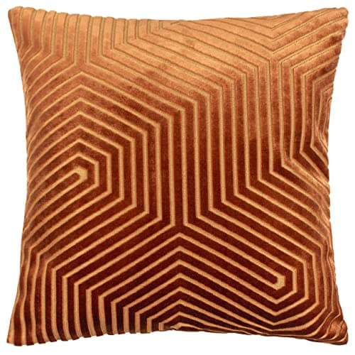 Image of Paoletti Evoke Velvet Cushion Cover – Luxurious Chevron Pattern Decorative Square Cushion Case (Brick - 45x45cm)