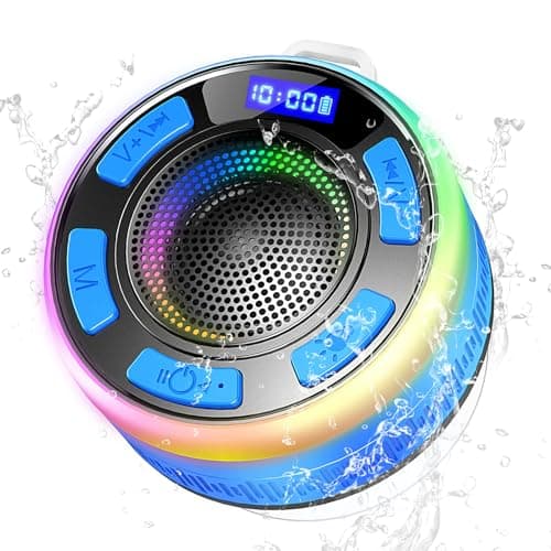 Image of Bluetooth Shower Speaker with IPX7 Waterproof, Bluetooth Speaker with HD Stereo Sound, Built-in Mic Portable Wireless Speaker with Dynamic Lights 10H Playtime, for Outdoor Kitchen Gifts Golf, Blue
