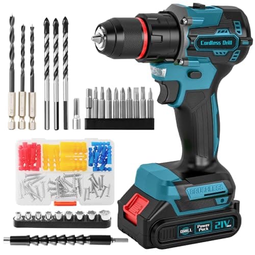 Image of Drill, Cordless Brushless Hammer Drill and Screwdriver Set, 87PCS Accessories 2.0Ah 10mm 60N.m, 2 Speed 25+3 Electric Screwdriver, Power Impact Combi Battery Hand Drills Tool for Home Repair Men Gift