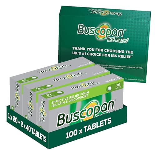 Image of Buscopan IBS Relief Targets The Source of IBS Pain and Cramps, Starts to Work in 15 Minutes, 100 Tablets, Relief from IBS Pain & Discomfort, 100 Count