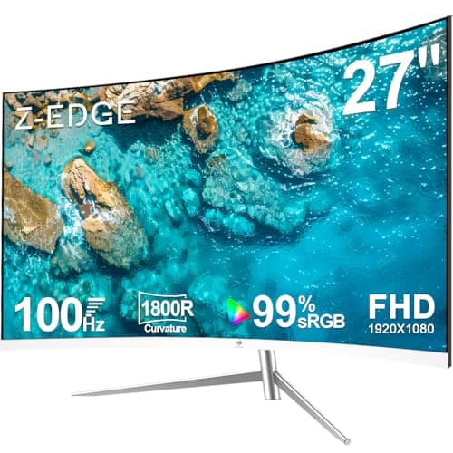 Image of Z-Edge 27 Inch Curved Monitor 100Hz Full HD 1080P LED Computer Monitor, VA Panel, Ultra-Thin Bezel, Flicker-Free Eye-Care, 178° Wide Viewing Angle, VGA & HDMI Port, White (Upgrade Version)