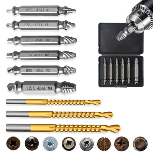 Image of 9 PCS Damaged Screw Extractor Set, 6 PCS Screw Extractor Remover Kit and 3 Twist Drill Bit Kit, Bolt Extractors Sets General Bit Sets Double Ended for Damaged Broken Stripped Screws