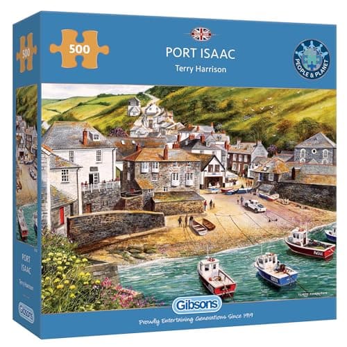Image of Gibsons Port Isaac 500 Piece Jigsaw Puzzle – Coastal Cornwall Harbour Scene by Terry Harrison – Traditional British Landscape Puzzle for Adults – Premium Recycled Board – Sustainable Gift Made in UK